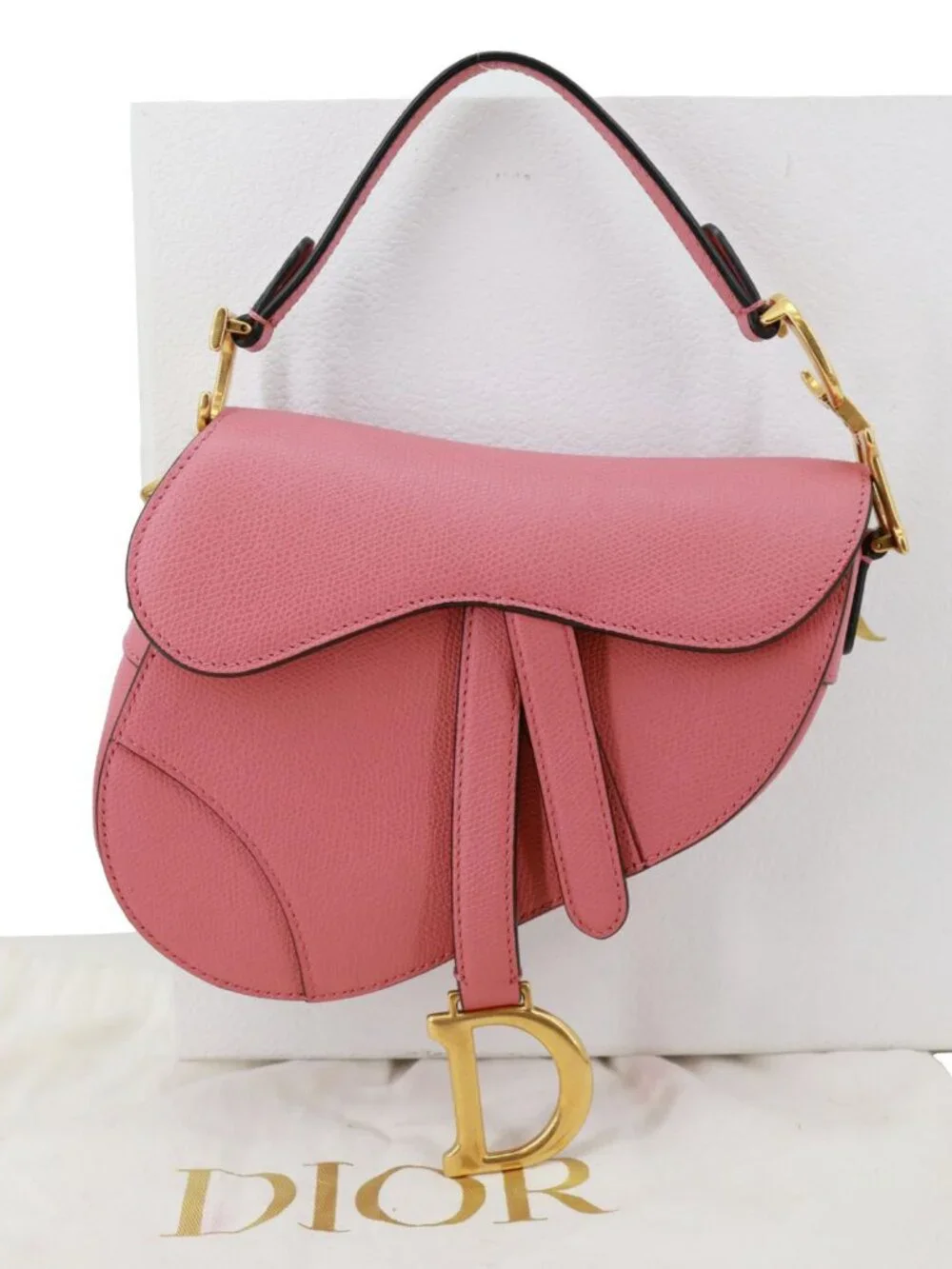 Christian Dior Saddle Mini Smooth Calfskin Leather Satchel Bag Antique Pink